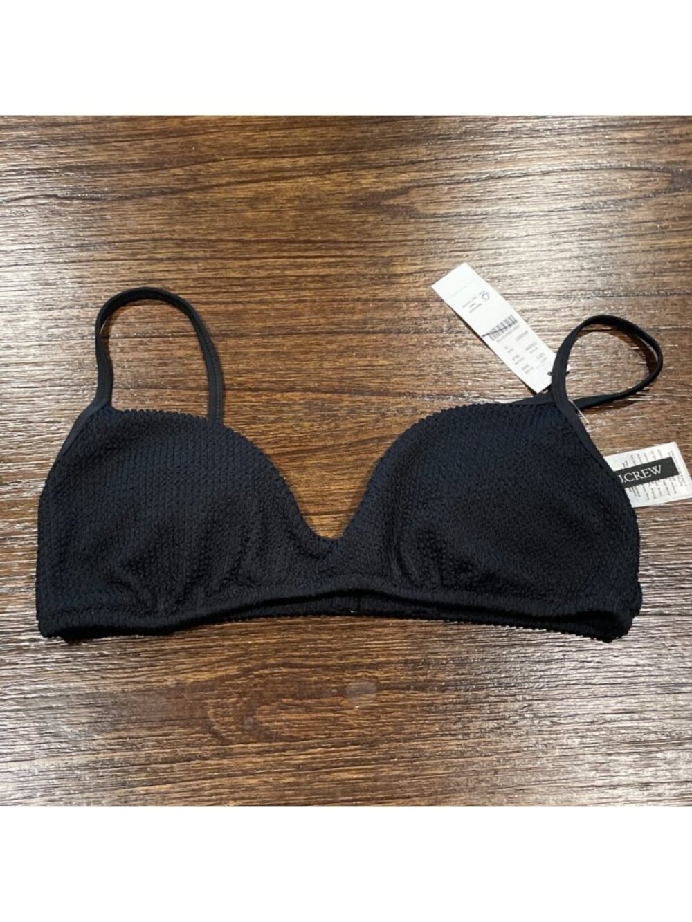 NWT J.Crew Odessa Scrunchie Bikini Top Sz Small Black Swimwear Textured Beach